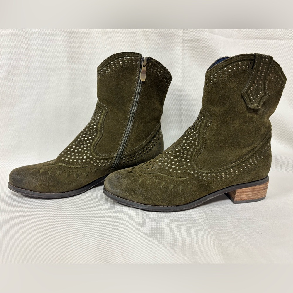 Olive Suede Ankle Boots embellished